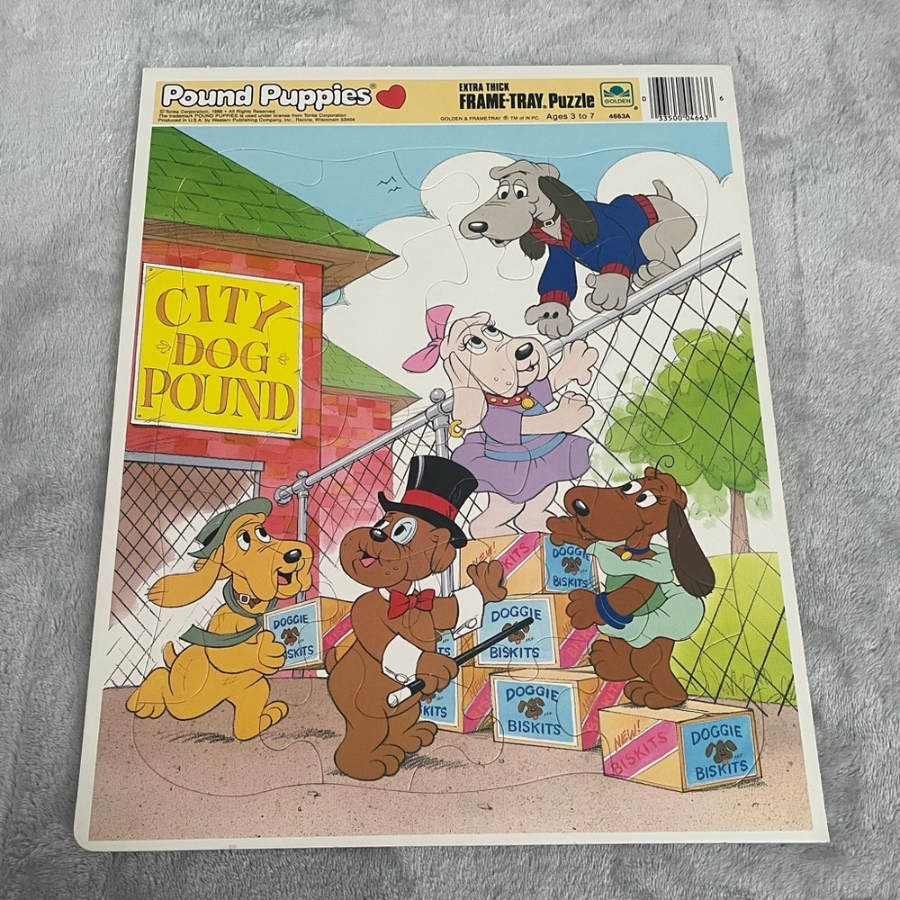 Vintage 1986 Pound Puppies Golden Extra Thick Frame Tray Puzzle